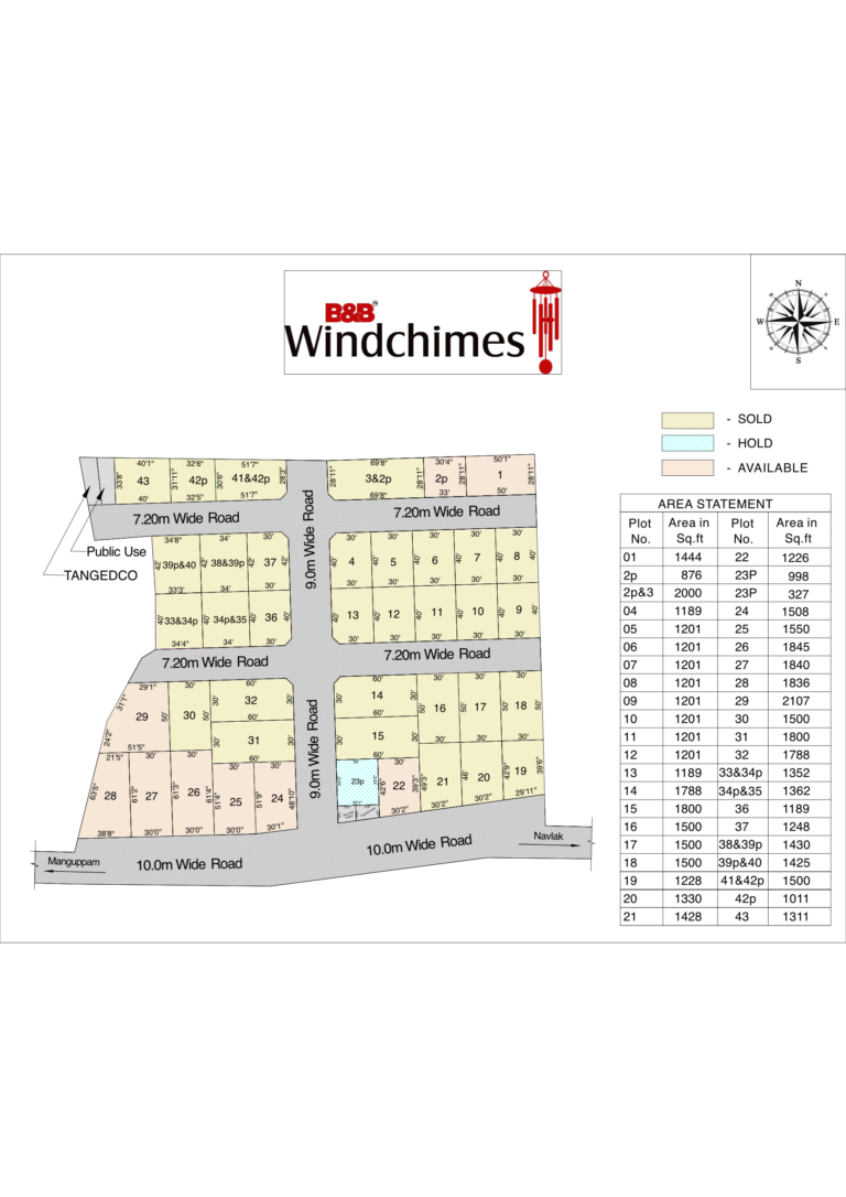 Windchimes | PLotted layout in Vellore | Layout of plots in vellore | B&B Properties | Vellore